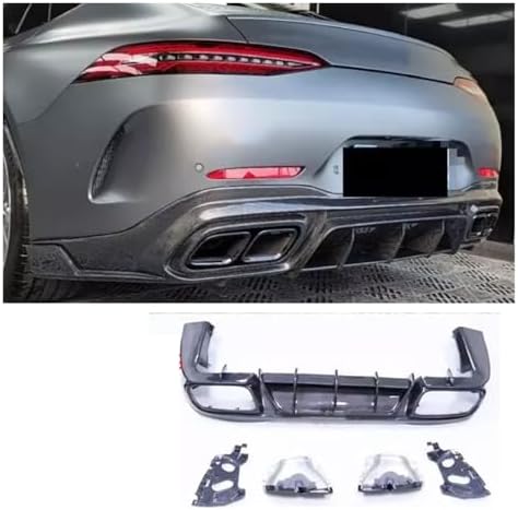 Compatible with Benz GT63 GT50 GT53 2019-2024 Real Carbon Fiber Rear Bumper Lip Diffuser Spoiler with Exhaust Tips Car Accessories Body Kit