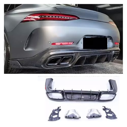 Compatible with Benz GT63 GT50 GT53 2019-2024 Real Carbon Fiber Rear Bumper Lip Diffuser Spoiler with Exhaust Tips Car Accessories Body Kit