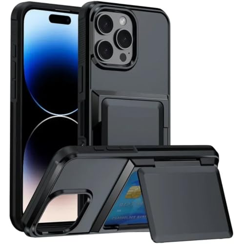 Étui iPhone 14 Pro noir antichoc - Coque de protection robuste porte-carte caché