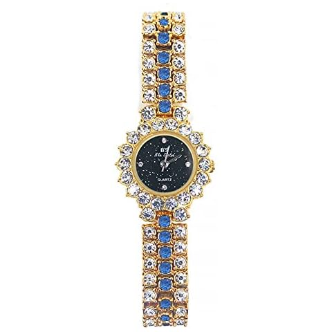 Ladies Dress Watch Luxury Quartz Small Face Diamond Shining Bling Watches Silver Analog Watch for Women Waterproof Gifts for Women, 1580 Gold-Blue, Analog Watch,Quartz Movement Cover