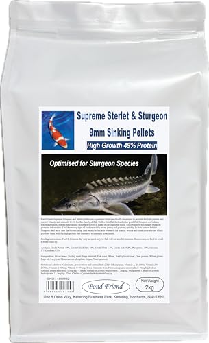Pond Friend Supreme Sturgeon Pellets 9mm 2kg - 49% High Protein Sinking Growth Food For Bottom Feeding Pond Fish