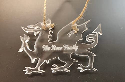 Fsss Ltd Brown Welsh Dragon Christmas Tree Bauble Personalised Engraved Clear Xmas Hanging Ornaments