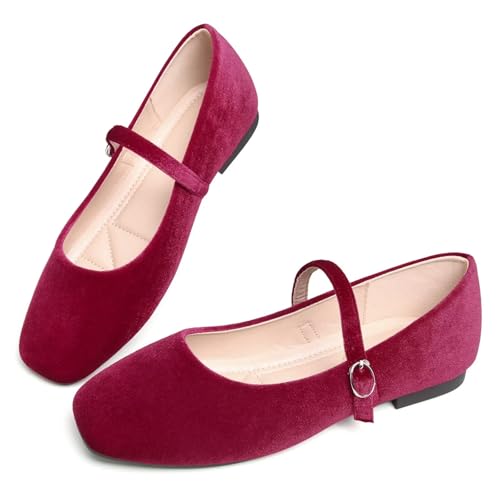 Image of TN TANGNEST Leather Flats for Women Retro Mary Jane Flats | Comfortable Square Toe Slip On Flats with Buckle Strap, Soft Work Flats Office Shoes