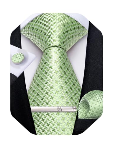 Image of DiBanGu Mens Silk Necktie Solid Color Tie and Pocket Square Cufflink Tie Clip Set Woven Plain Ties for Men Wedding Party