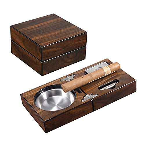 Juego de Cenicero de Puros Plegable de Lujo con Cortador/Taladro de Puros, Cenicero de Madera Accesorios para Herramientas de Puros