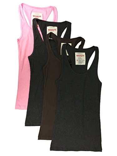 Women's Ribbed Racerback Tank Top 4-Pack – Basic Beige, Grey, Navy & Black Tanks For Layering