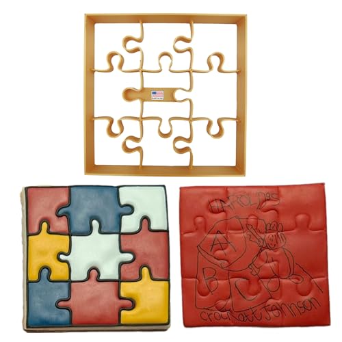 PUZZLE COOKIE CUTTER One Large Square Cookie Cutter With Nine Jigsaw Puzzle Pieces Detail For Autism Month Graduation Birthday Baby Wedding Shower Mothers Day (1 Piece)