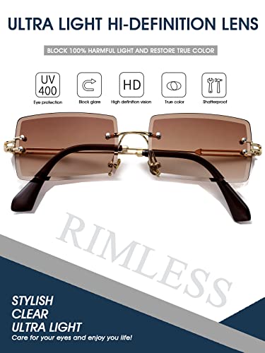 PORADAY Rectangle Sunglasses for Women Men Vintage Rimless Square Sun Glasses Candy Color4