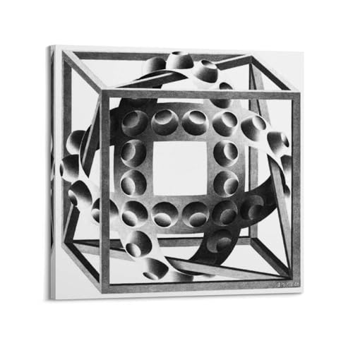 Poster Cube M.C. Escher avec rubans suspendu 50x50 cm pour salon