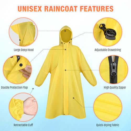 LUROON Leichter Wasserdichter Regenponcho Regenjacke Damen Herren mit Kapuze Faltbare Regencape Fahrrad mit Taschen Reflexstreifen, Wiederverwendbar Regenmantel für Wandern Angeln Radfahren Reisen