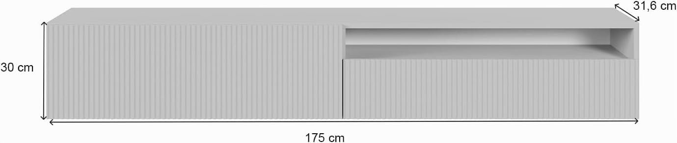 Selsey Mueble De TV Mesa De TV 175 cm Suspendido con Compartimento Abierto Fachada Fresada Gris Beige Veldio