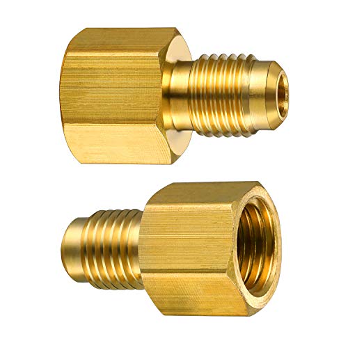 4 Pieces 6015 R134A Brass Refrigerant Tank Adapter To R12 Fitting Adapter 1/2 Female To 1/4 Male Flare Adaptor Valve Core And 6014 Vacuum Pump Adapter 1/4 Inch Flare Female To 1/2 Inch Male #TOP3