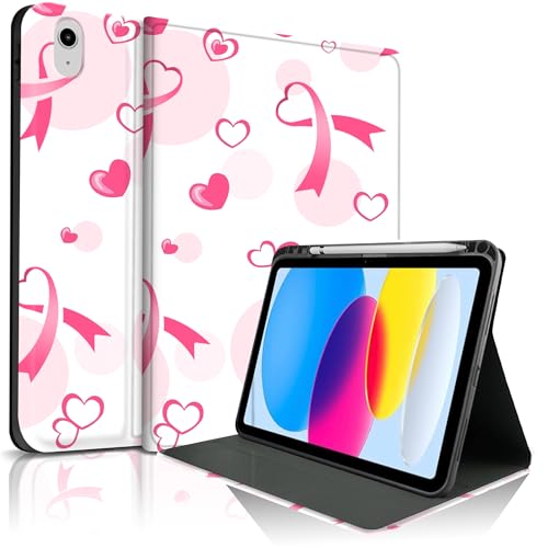 Housse iPad A16 2025 anti-chute évite les casses d'écran motif ruban rose