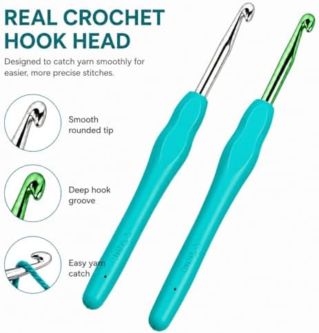 2-Pack 5.5mm Crochet Hooks, Ergonomic Soft Grip Knitting Needles for Arthritis Hands & Beginners, Extra Long Smooth Aluminum Hooks for Yarn Crafts (Size 5.5mm) - 2