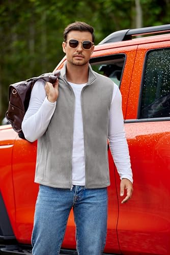 COOFANDY Sleeveless Polar Fleece Jacket Mens Zip up Vest Casual Lightweight Outerwear Vests for Golf Light Grey,XXL — view 3