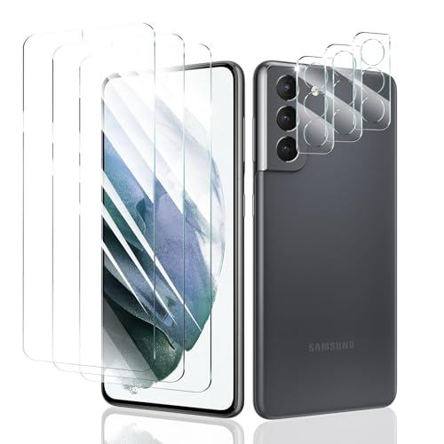 3+3 Piezas Protector de Pantalla para Samsung Galaxy S21, Cristal Vidrio Templado Protección con Protector de Cámara, Dureza 9H, HD Transparente, Anti-rasguño, Anti-caída, Antihuellas, Sin Burbujas