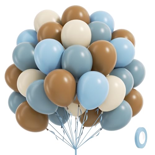 60pcs Blue and Brown Balloons 12inch with Brown Dusty Pastel Blue Sand White Balloons for One Sweet Cookie Birthday Gender Reveal Baby Shower Party Decorations