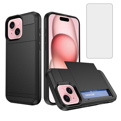 Coque iPhone 15 Plus avec protège-écran et porte-carte antichoc 6,7"
