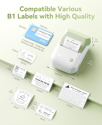 Image of NIIMBOT B1 Label Maker, 2 Inch Bluetooth Thermal Label Printer Easy to Use for Office, Home, and Business, with 2x1.18 Inch Labels | Inkless | Support Android, iOS & Windows | 203DPI | Light Green