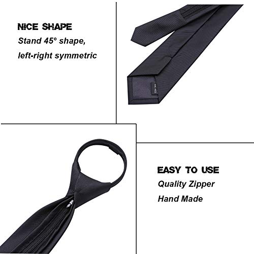 Ausky Pre-Tied Adjustable Zipper Skinny Necktie,2.35'' Clip On Slim Solid Black Ties For Men Or Boys (6Cm) #TOP3