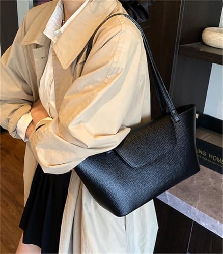 Trendy Vegan Leather Shoulder Bag for Women Large Tote Purse Casual Commuter Handbag Underarm Satchel 2pcs2