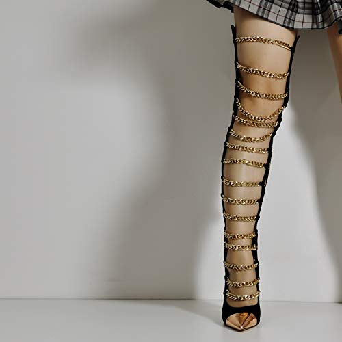 onlymaker Women's Pointed Toe Metal Chains Stiletto High Heel Zip up Boots2