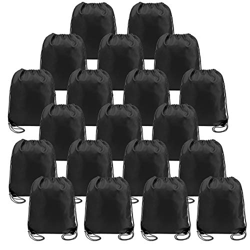 Image of BeeGreen Black Drawstring Backpack Bulk 20 Pack, Christmas String Backpack for Gym Sport Trip,Cinch Sack with String, DIY Drawstring Bags for Women and Men