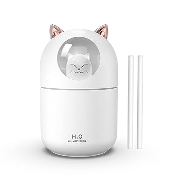 Portable Small Humidifier, 300ml Mini Cool Mist Humidifier with Night Light, USB Personal Humidifier Auto Shut-Off, Ultra-Quiet, 2 Spray Modes, Suitable for Home Office Travel(white)