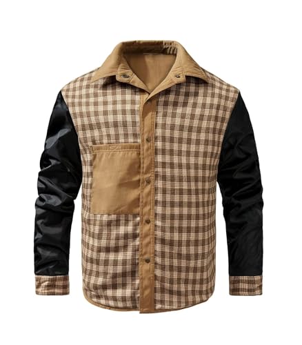 Image of FTIMILD Men's Flannel Lined Shirt Jacket Rugged Snap Button Shacket Cowboy Western Style Long Sleeve Outdoor Fall Jacket