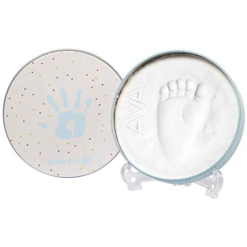 Baby Art Magic Box Ronda Set de decoración de huellas de bebé en arcilla blanca, Regalos para bebés y recién nacidos, Recuerdo memorable de huellas de mano y pie, One