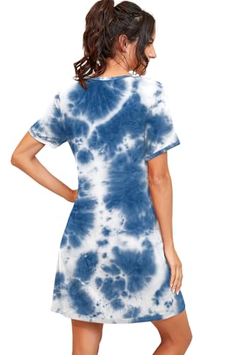 Image of PrinStory Nightgowns for Women Short Sleeve Night Gowns Pleated Sleep Shirt Ladies Nightshirt Soft Sleepwear