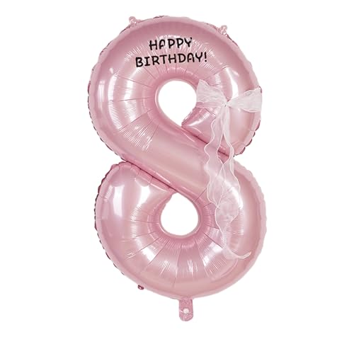 Image of Happy birthday Big Number Balloons Foil Birthday Balloon Number Balloons Happy Birthday Party Decorations Kids and Wedding Party Supplies (Pink numbers 8)