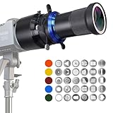 Bowens Mount Snoot Spotlight GOBO-Projektor mit 4-flügeliger Barntür, kompatibel mit Aputure Amaran 60D/100D/200D, Godox SL60 AD400, inklusive 5 Farbfiltern & 30 Gobos (MAX)