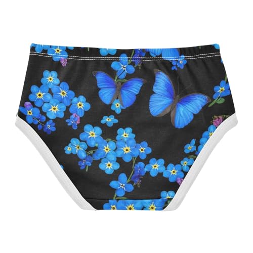 Blue Butterflies Flowers Black Panties for Girl Toddler Underwear Floral Cotton Cartoon Kids Briefs Undies 2t2