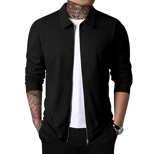 Oanviso Homme Cardigan Pulls Décontracté Cardigans à Revers Grande Taille Mince Manteaux Chic Pullover Slim Fit Veste à Manches Longues pour Automne et...
