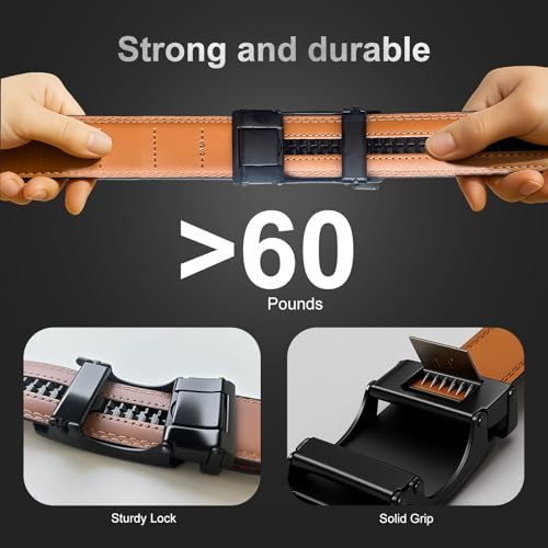 Men's Ratchet Belt | No-Hole Automatic Slide Buckle | Genuine Leather | Easy Size Adjustment | for Dress & Casual4