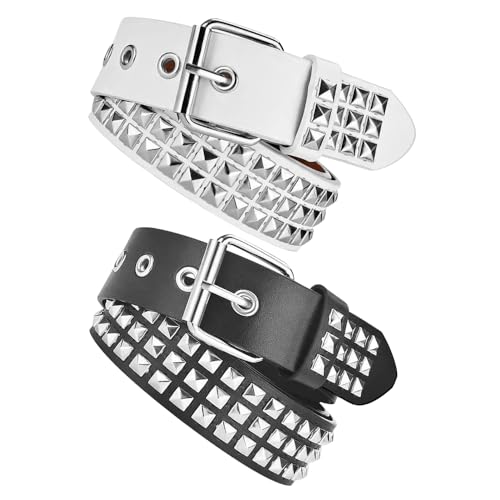 NAROSEBE Lot de 2 Ceintures à Clous, Noir et Blanc, Ceintures en Cuir Unisexe avec Clous