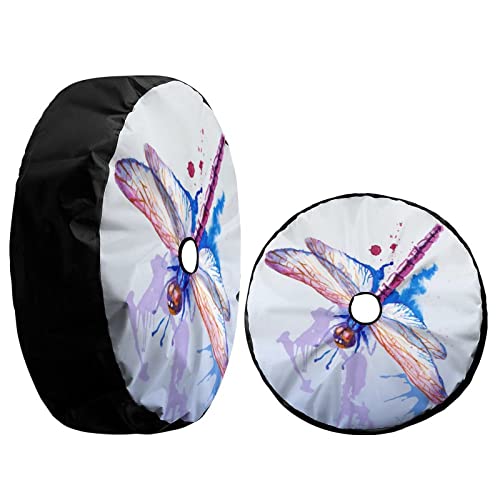 Image of Delerain Spare Tire Cover with Backup Camera Hole Flying Violet Dragonfly Wheel Covers Waterproof Dust-Proof UV Sun Universal Fit for Jeep Trailer RV SUV Truck (17 Inch for Diameter 31 inch-33 inch)