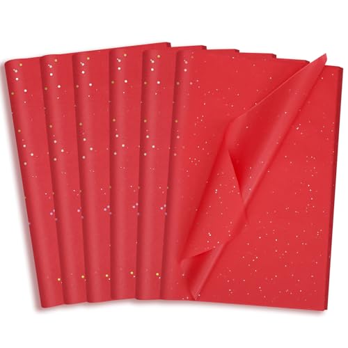 135 Sheets Red Tissue Paper for Gift Bags 20 x 14 Inch Tissue Paper Bulk with Sparkle for Gift Wrapping Wedding Birthday Holiday Decor Art DIY Crafts