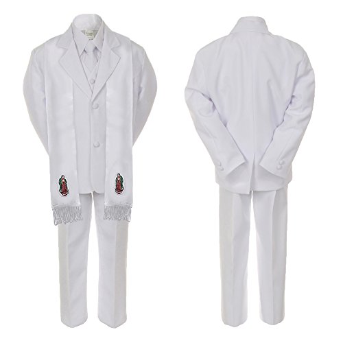 Image of Baby Boy Christening Formal Suit Silver Guadalupe Virgin Mary on Stole SM-20
