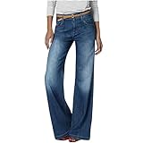 LRMQS Elastic Waist Jeans for Women High Waisted Jeans for Women Trendy Stretchy Straight Wide Leg Elastic Waist Tummy Control Boot Cut Flare Denim Pants Dark Blue