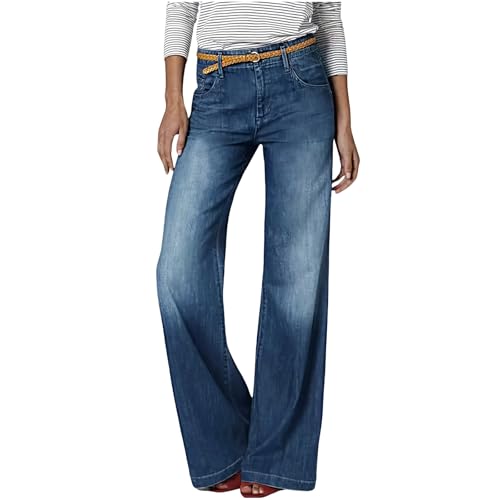 LRMQS Stretchy Jeans for Women High Waisted Jeans for Women Trendy Stretchy Straight Wide Leg Elastic Waist Tummy Control Boot Cut Flare Denim Pants Dark Blue