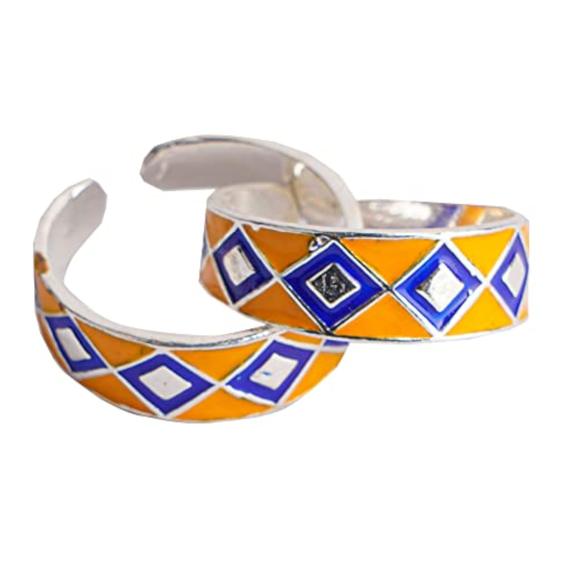 Exclusive 925 Pure Sterling Oxidized Silver Orange Meena Toe Ring