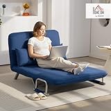 HOMCOM 2 Seater Sofa Bed, Click Clack Convertible Bed Settee, Modern Faux Suede Upholstered Sofa with 2 Pillows for Living Room, Guest Room, Dark Blue - Image 2