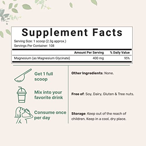 Micro Ingredients Us Origin Pure Magnesium Glycinate Powder, 250 Grams, Strongly Support Bone, Internal Circulation And Muscle Health, No Gmos And Vegan Friendly #TOP1