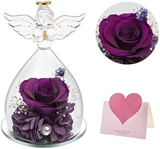 SHOKUTO Mothers Day Birthday Gifts for Mom Grandma Wife,Pretty Preserved Rose Flower in Crystal Angel Figurines, Gifts for Women Her Girlfriend on Anniversary Wedding Christmas Valentine Day