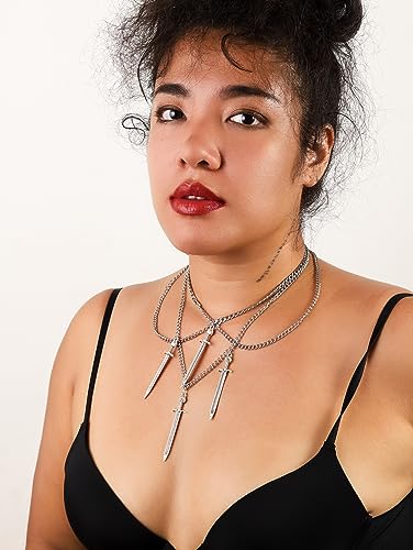 Sacina Grunge Skull Dagger Sword Necklace, Gothic Emo Grunge Necklace, Halloween Christmas Jewelry Gift For Women4