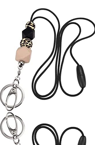 Badge Lanyards for Women, Fashion Silicone Beaded Lanyard with ID Holder and Key Chain Super Cute Breakaway Lanyard Necklace for Teachers Nurse Employees Students Women lanyards (Black C)( 658 )