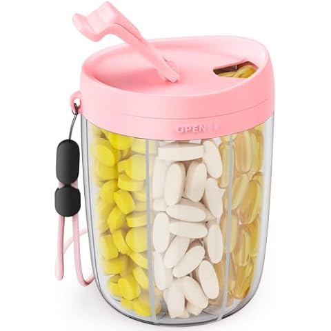 ZIKEE Large Pill Bottle Organizer with Anti-Mixing & Wide Openings Design, Pill Dispenser Holds Monthly Vitamins, Travel-Friendly Supplement Organizer Easy to Fill & Retrieve with a Handle, 20 Labels Cover