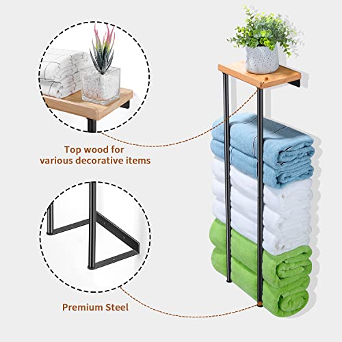 Towel Rack Wall Mounted - Kegii Towel Racks With New Upgrade Wood Shelf, Towel Storage Wall Can Holds Up To 5 Large Size(63X40 Inch) Of Rolled Towels #TOP2